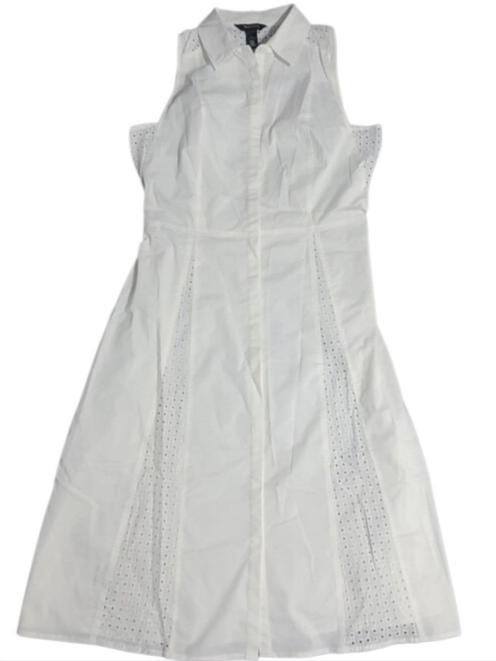 White House Black Market Sleeveless Eyelet Panel Shirt Dress White Sz 14